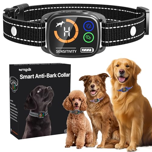 Bark Collar Smart Collar for Dog Training(No Shock),Automatic Anti Barking Collars with 6 Sensitivity,3 Adjustable Modes Beep and Vibration,IP67 Waterproof Rechargeable for Small Medium Large Dogs