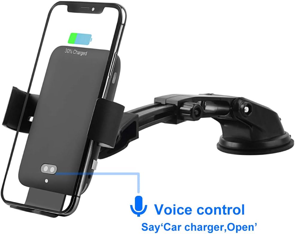TIMESS 10W Wireless Car Charger Mount,Intelligent Voice Control Infrared Auto Clamping with Dashboard Air Vent Phone Holder Compatible for iPhone XR/XS Max/Huawei for Samsung S10 S9 S8