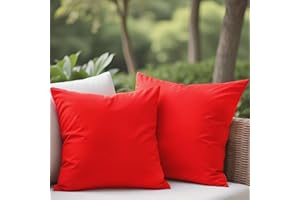 WHATWEARS 18" x 18" Throw Pillows, Outdoor Waterproof Pillows with Inserts, Square Decorative Pillows for Patio Furniture Garden Couch Sofa Home(Red, Set of 2)