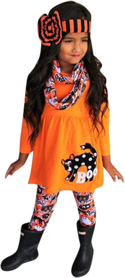 Muium Newborn Halloween Costume for Girl Toddler Kids Baby Girl Pumpkin T Shirt Cat Pants Halloween Costume Outfits Set Orange