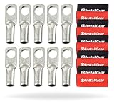 InstallGear 8 Gauge AWG Tinned Pure Copper Lugs Ring Terminals Connectors with Heat Shrink - 10-Pack