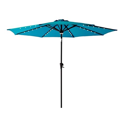 C Hopetree 11 Ft Outdoor Patio Market Umbrella With Solar Led Lights And Tilt Aqua Blue Amazon In Garden Outdoors