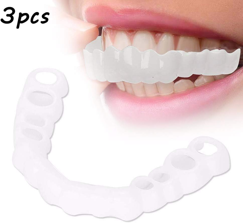 LIMIAND Snap on Smile Temporary Cosmetic Teeth Veneers Covers for Bad Missing Teeth 3Pcs False Tooth Top and Bottom