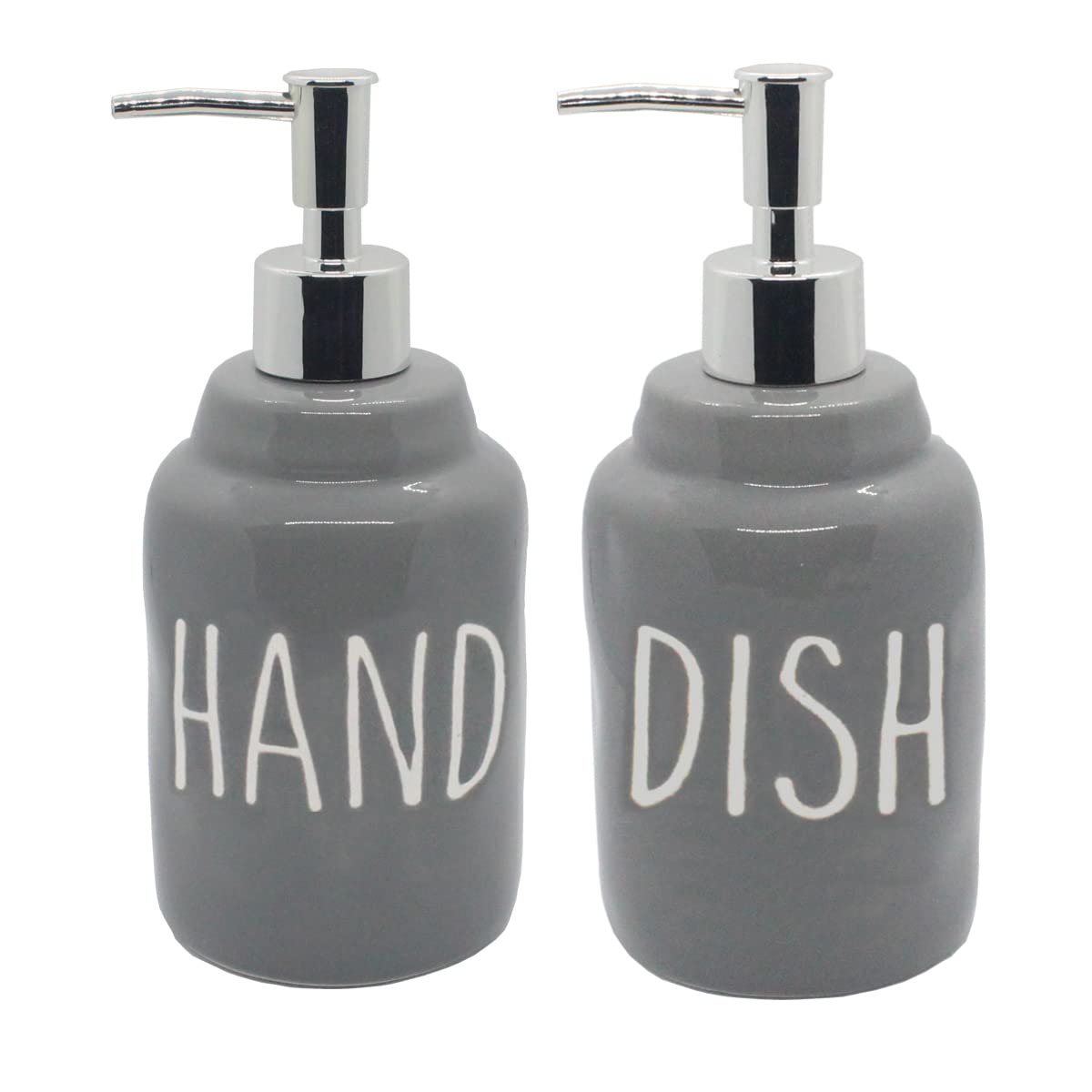 Photo 1 of Ceramic Soap Dispenser Bottles, Engraved Hand & Dish Labels, Eco-Friendly Design for Kitchen Sink, Bathroom Countertop, Modern Farmhouse Decor (2-Pack,16 Oz, Gray)