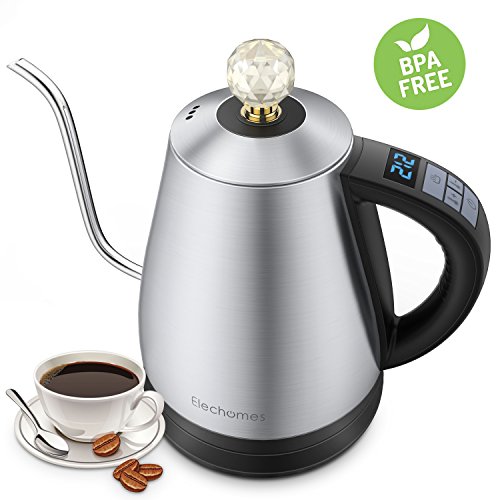 Elechomes Electric Gooseneck Kettle with 12 Settings Variable Temperature Control for Drip Coffee and Tea, LCD Display, Full Stainless Steel Interior BPA-FREE, 6-Cup, 1.2L