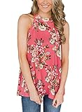 BLENCOT Women Summer Sleeveless Halter Floral Print Chiffon Tank Tops with Back Keyhole