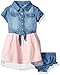 GUESS Baby Girls' Denim and Glitter Tulle Dress, Neutral Pink, 18 Months