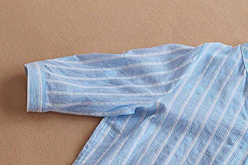 Lloopyting Three-Point Sleeve Casual Shirt Women's Loose Button Short Shirt Dress Cotton T-Shirt Shirt Blue