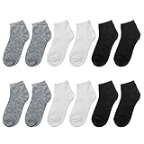 Falari 12 Pairs Girl Toddler Kids Cotton Socks (2-4 Years, Black Grey White)