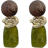 Retro Geometric Statement Earrings for Women Lightweight Resin Imitation Amber Stone Wooden Ball Charms Dangle Drop Earring Vintage Christmas Holiday Birthday Jewelry Gifts