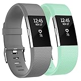Vancle Fitbit Charge 2 Bands, Adjustable Comfortable Replacement Strap for Fit bit Charge 2 (No Tracker) (2PCS(Gray+Teal), Small)
