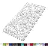 MAYSHINE Non-Slip Bathroom Rug (24x39 Inches) Shag Shower Mat Machine-Washable Bath Mats with Water Absorbent Soft Microfibers of - White
