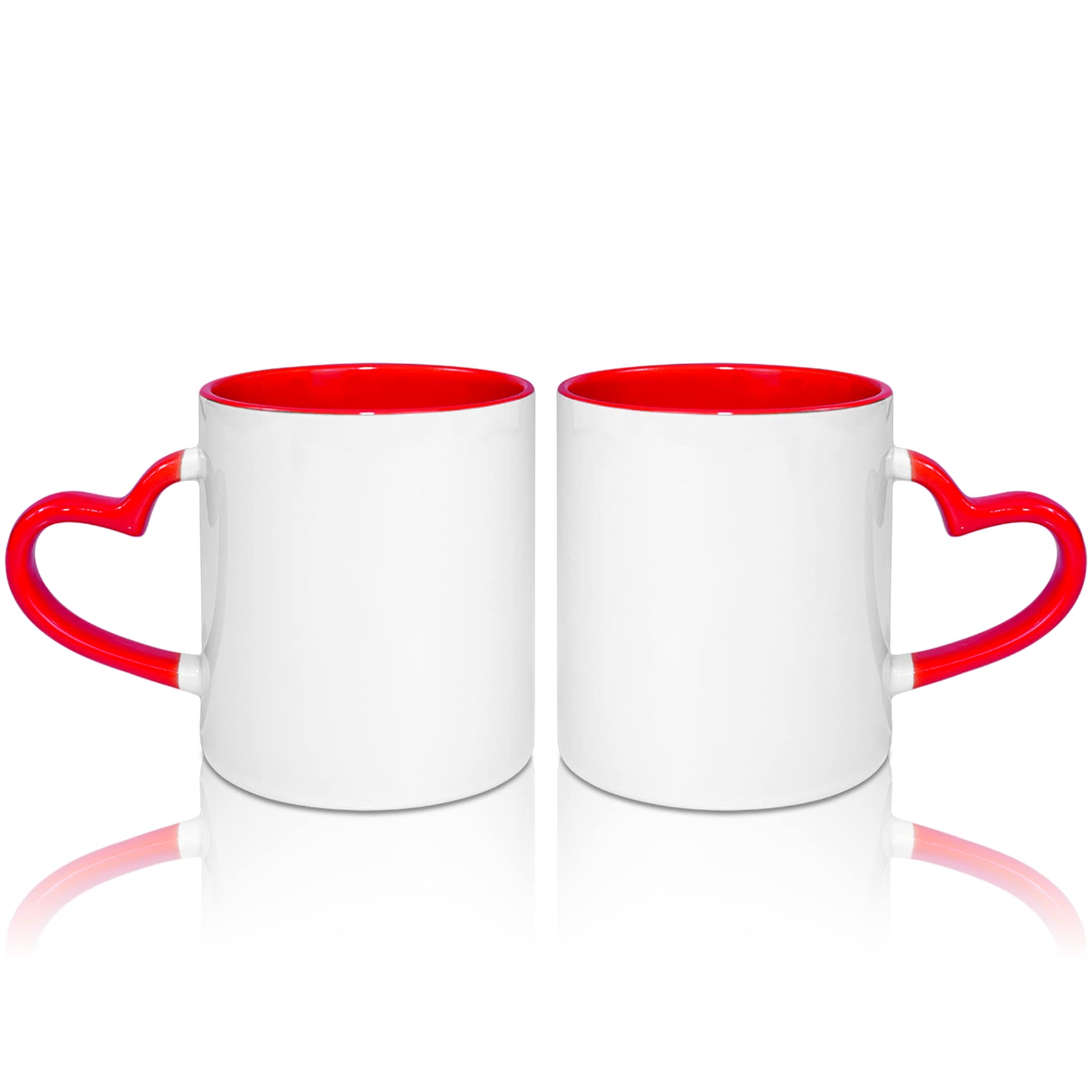 MR.R 11oz Sublimation Blank Coffee Mugs,Cup Blank White Mug Cup with Red Color Mug Inner and Heart Handle,Set of 2