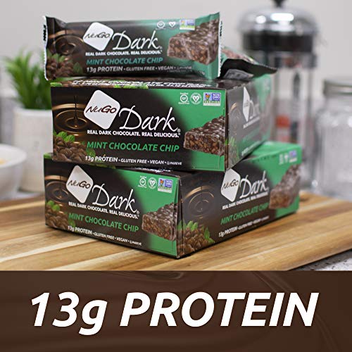 NuGo Dark Chocolate Mint Chocolate Chip, 13g Vegan Protein, 200 Calories, Gluten Free, 12 Count