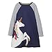 Girls Cotton Long Sleeve Casual Cartoon Appliques Striped Jersey Dresses (5T, Unicorn)