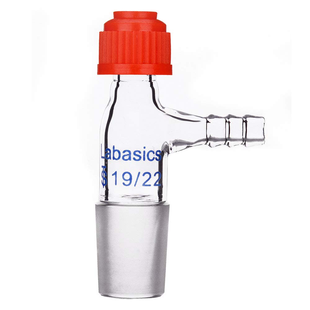 Labasics Glass Inlet Thermometer Adapter, 19/22 Joint Borosilicate Glass Vacuum Adapter with Side Serrated Hose Connection, Compression Cap Included