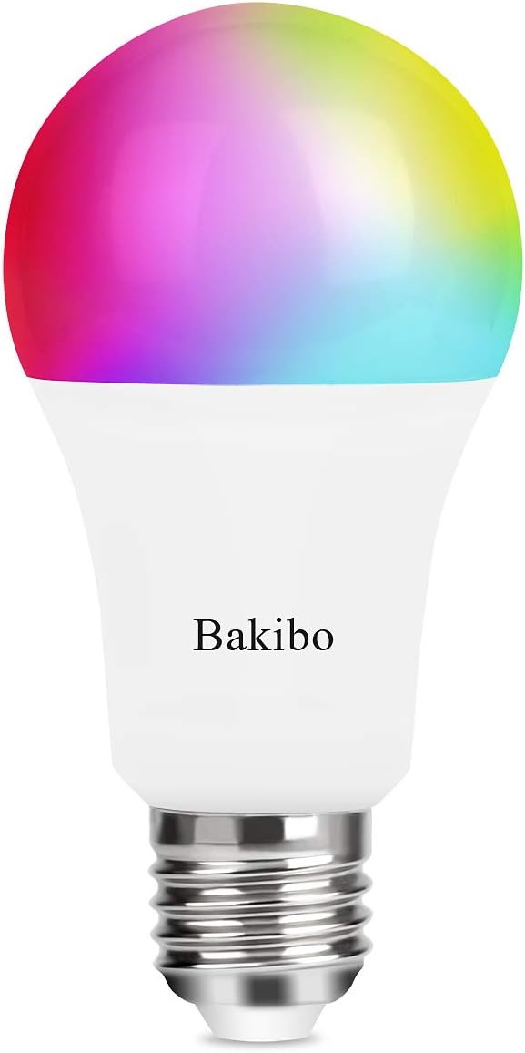 bakibo Bombilla LED Inteligente WiFi Regulable 9W 1000 Lm Lámpara, E27 Multicolor Bombilla Compatible con Alexa, Echo, Google Home e IFTTT, A19 90W Equivalente RGBCW Color Cambio Bombilla, 1 Pcs
