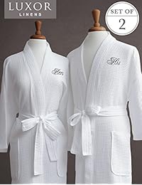 Luxor Linens Ciragan Collection Bata de spa de tela con trama estilo waffle, lujosa, súper suave, ligera, 100% algodón egipcio, hecha en Turquía.