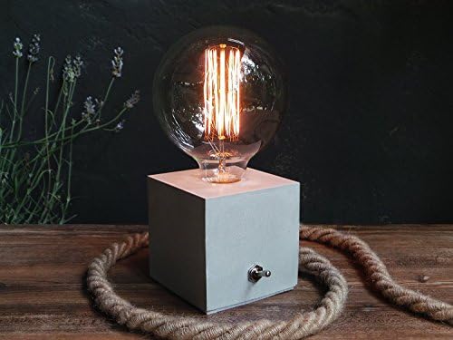 Concrete Lamp "The Cube" grey concrete table lamp with jute cable and extra large Edison bulb
