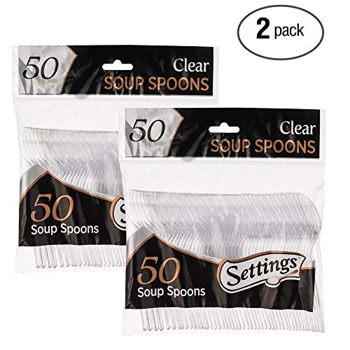 [100 Count] Settings Plastic Clear Soup Spoons, Heavyweight Disposable Cutlery, Great For Home, Office, School, Party, Picnics, Restaurant, Take-out Fast Food, Outdoor Events, Or Every Day Use, 2 Bags - Thumbnail 3