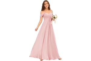 Miao Duo Off Shoulder Long Bridesmaid Dresses 2025 with Pockets A Line Chiffon Formal Dress for Women Wedding MD1201