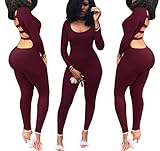 Bluewolfsea Women's Sexy Club Bodysuit Long Sleeve Bandage Bodycon Jumpsuit Romper