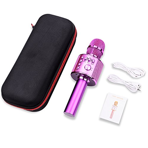 BONAOK Wireless Bluetooth Karaoke Microphone,Valentine's Day Gift 3-in-1 Portable Hand Speaker for iPhone/Android/iPad/Sony,PC and All Smartphone(Purple)