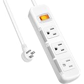 Flat Plug Power Strip Surge Protector 3 Outlets, Extension Cord 3 ft 3 Prong, 300J, 10A/1250W, Overload Protection Switch, Plug Strip for Home Office, Child Safety Slide Outlet Covers