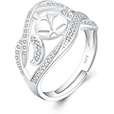 LGSY Sterling Silver CZ Luxurious Design Adjustable Rings for Women, Design Ring Mounts Fittings with Pearl Seat for DIY Jewelry Making
