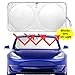 Auto Rover Windshield Sunshade for Tesla Model 3 Model Y Foldable Front Window Sun Shade，Double Layer Light Blocking Fabric 240T Material Sun Visor Protector Accessories Blocks UV Rays