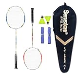 Senston Badminton Set, Two Graphite Shaft Badminton Racquet,Badminton Racket Set,Including Badminton Bag and 2 badminton with grip,2 Set.