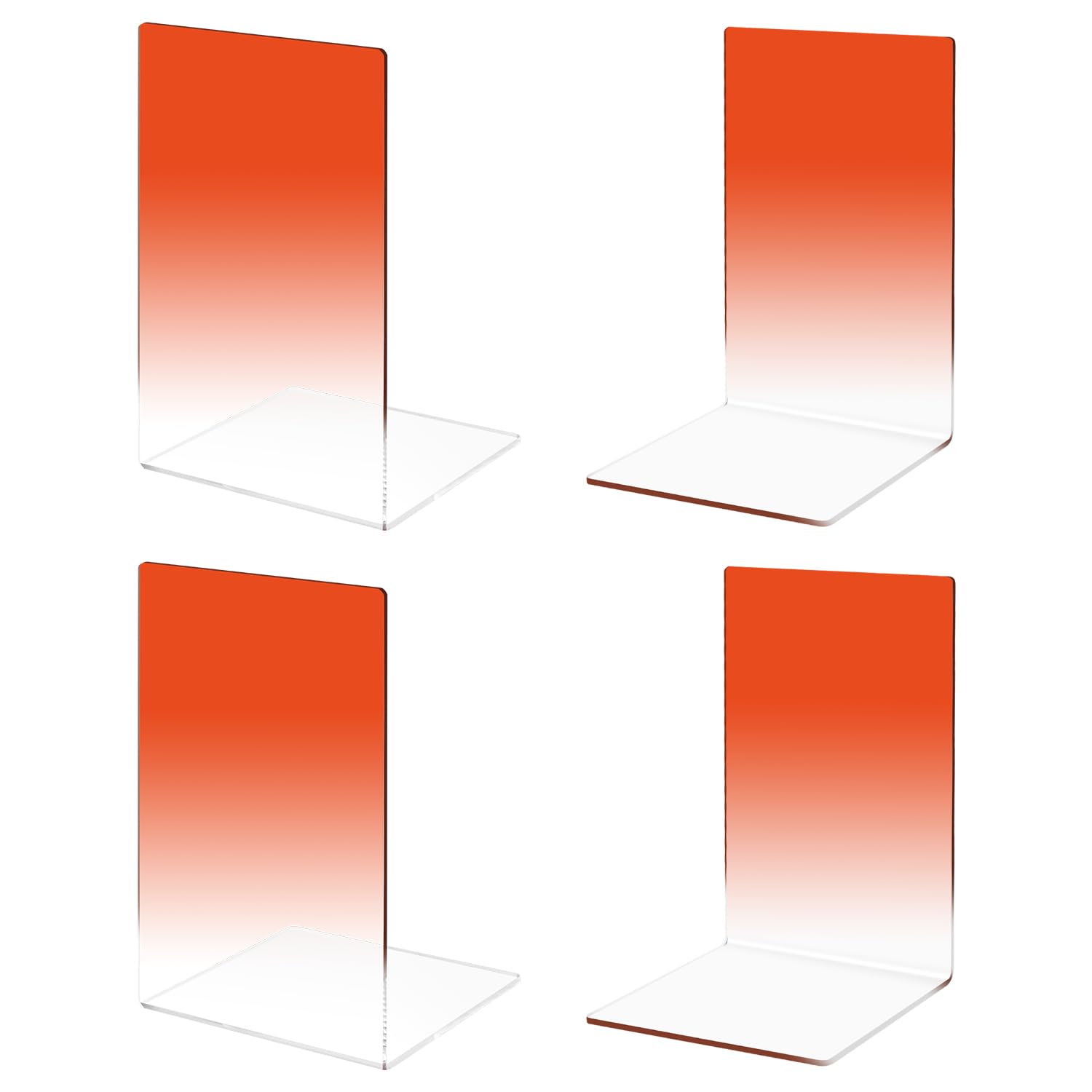 2 Pairs Acrylic Bookends, MSDADA Acrylic Book Ends for Book Shelves, Non-Slip Desktop Book Organizer Stationery Bookracks for School Supplies Library Books Office Book Holder(Orange)