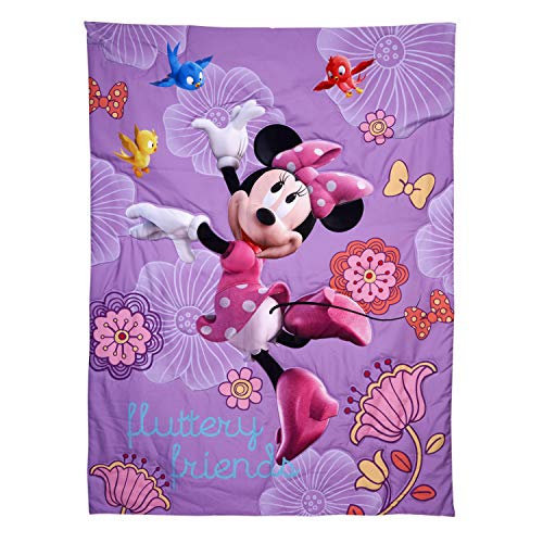 disney juego de cama para niños pequeños minnie's fluttery friends de 4 piezas, lavanda