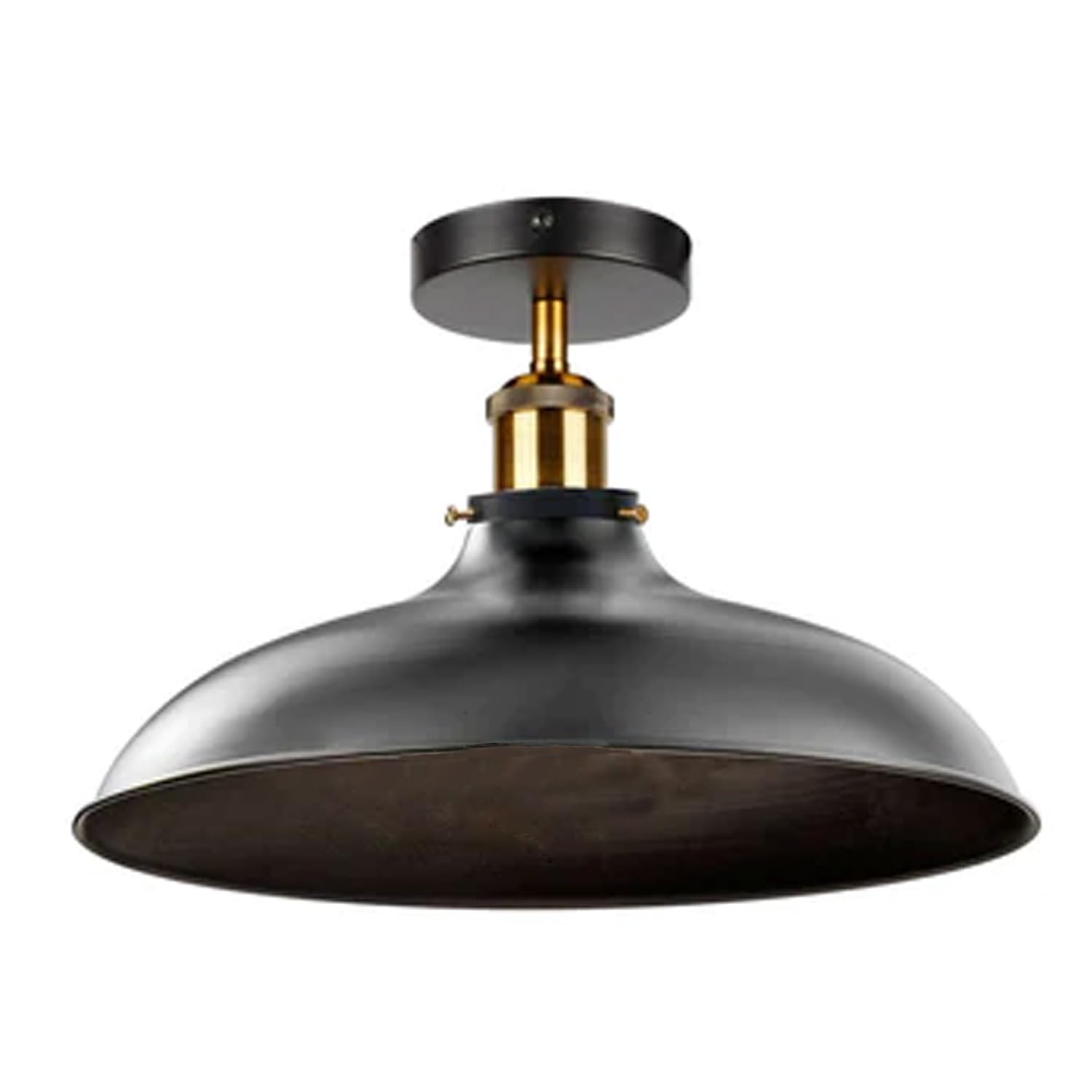 LEDSone Vintage Semi Flush Ceiling Light 36cm Large Black Metal Lampshade E27 Industrial Ceiling Lamp Fixture for Kitchen Living Room Bedroom Hallway Home Decor Without Bulb