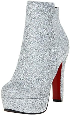 AIYOUMEI Women's Glitter Platform Zipper Bootie High Heels Solid Autumn Winter Ankle Boots with Sequins