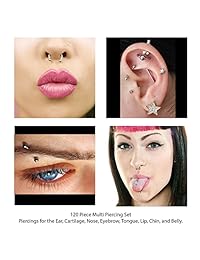 BodyJ4You - Juego de piercings para el cuerpo, 30   120 piezas, 0.49 oz, 0.56 oz, para el vientre, la lengua, la nariz, el trago, la ceja, el acero