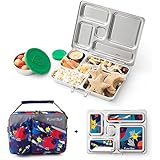PlanetBox ROVER Eco-Friendly Stainless Steel Bento Lunch Box with 5 Compartments for Adults and Kids (Rockets Carry Bag with Rockets Magnets)