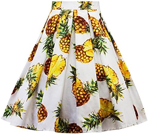 Clearance!Hot Sale!Women Skirt Daoroka Sexy Ladies Vintage A-Line Printed Pleated Flared Midi Knee Length Pineapple Cute Casual Loose Dress Valentine's Day Gift For Girlfriend (M, White)