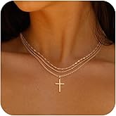 Poaiiu Cross 14K Gold Plated Layered Choker Neckalce for Women Dainty Cross Layering Pendant Necklace 14K Gold Plated Simple Trendy Jewelry for Women