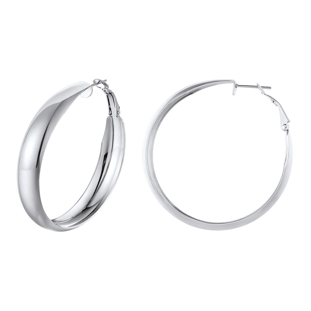 Richsteel Hoop Earrings Women Minimalist Big Circular Earring 9MM Wide 40MM Diameter Present For Girlfriend 316L Stainless Steel Basic Jewellery For Girls Round Loop Earrings