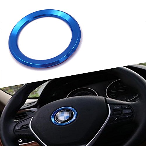 Thor-Inst Steering Wheel Center Decor Logo Ring Trim For BMW New 3 Series 320 GT5 Series X1 X3 X4 X5 X6 E46 E30 E34 E36 E39 E53 E60 E90-Multimedia audio button start car sticker (Blue)