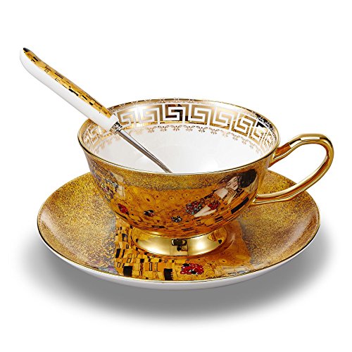 Panbado Bone China 6.8oz Coffee Tea Cup and Saucer Set with Spoon, Set of 3 - Sleeping Beauty