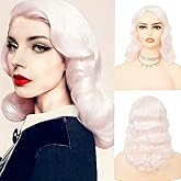 Salaibs Pink Finger Wave Wig for Women Long Curly Lady 1920s Synthetic Wig Cosplay Costume Halloween Wig