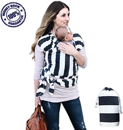 Baby Wrap Ergo Carrier - 4-1 Soft Cotton Ergonomic Sling and Nursing Cover Newborn to 35 lbs. - Lightweight Stretch and Breathable with Carrying Pouch - Men Women and Infant Approved Great Shower Gift