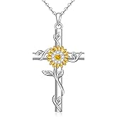 Fenthring 18k Gold Plated Sunflower Necklaces for Women, Sunflower Cross Necklace 925 Sterling Silver Sunshine Pendant Mom Jewelry Christmas Gifts for Women