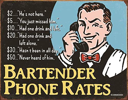 HomDeo Tin Sign Man Cave Bar Room Wall Decor Gym Bartender's Phone Rates Home Farm Metal Signs 12x8 Inches