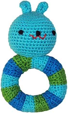 Bunny Baby Rattle Blue - Hand Crocheted, Made of Soft and Silky Yarn - KidStyle by Amikins