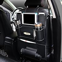 PU Leather Car Seat Back Organizer with Holder Bag for iPad Mini, Universal Backseat Storage for Cellphones, Bottles, Books, Tissue Box, Kids