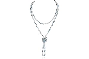 RIAH FASHION Hand Knotted Beads Endless Long Statement Necklace - Handmade Versatile Beaded Strand Lariat Multi Layer Infinity Wrap 60" Sparkly Faceted Crystal Rondelle, Faux Pearl