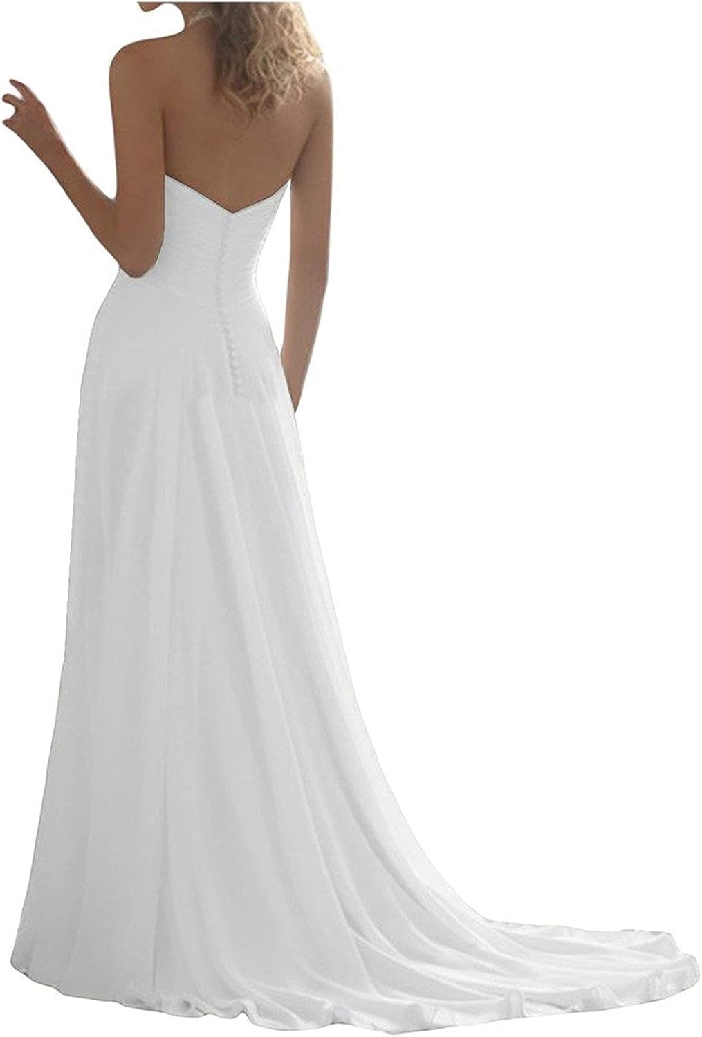 Yasiou Elegant Hochzeitskleid Damen Lang Hochzeitskleider Chiffon Brautmode Ruckenfrei Weiss Vintage A Linie Brautkleid Abendkleider Mit Schleppe
